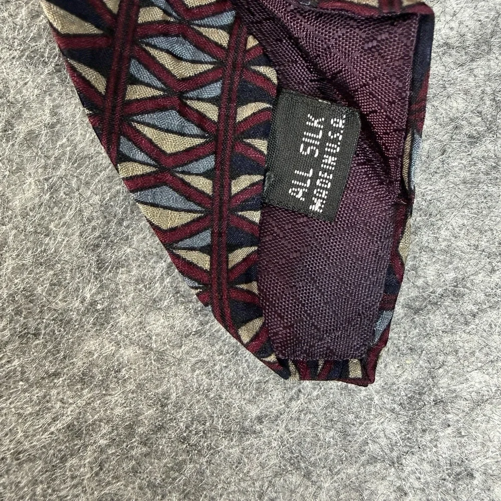 Vintage Christian Dior Monsieur Silk Men's Tie USA Geometric Burgundy Cream Blue